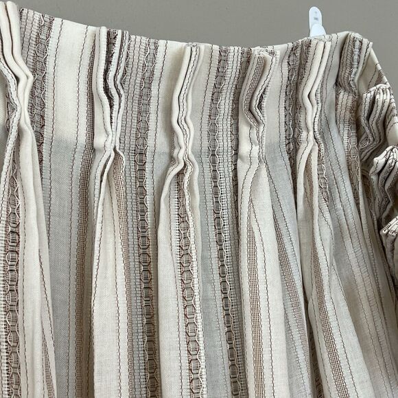 Vtg Pinch Pleat Curtain 2 Panels Drapery woven textured Ivory Brown mcm Boho
